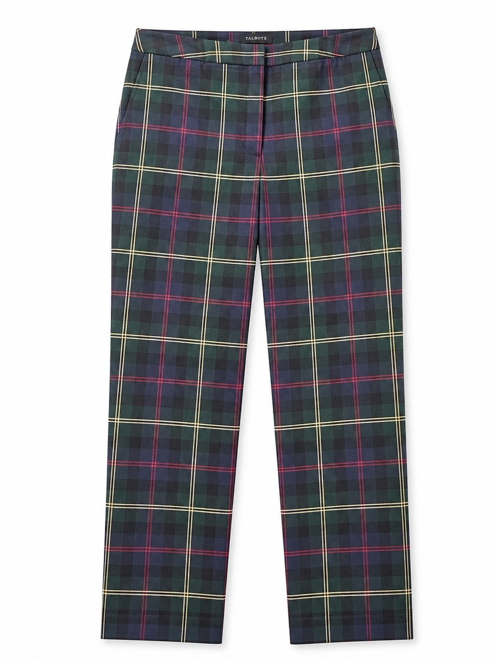 Talbots Hampshire Ankle Pants 16W Wool Blend Plaid Green Red Holiday Tartan Slim